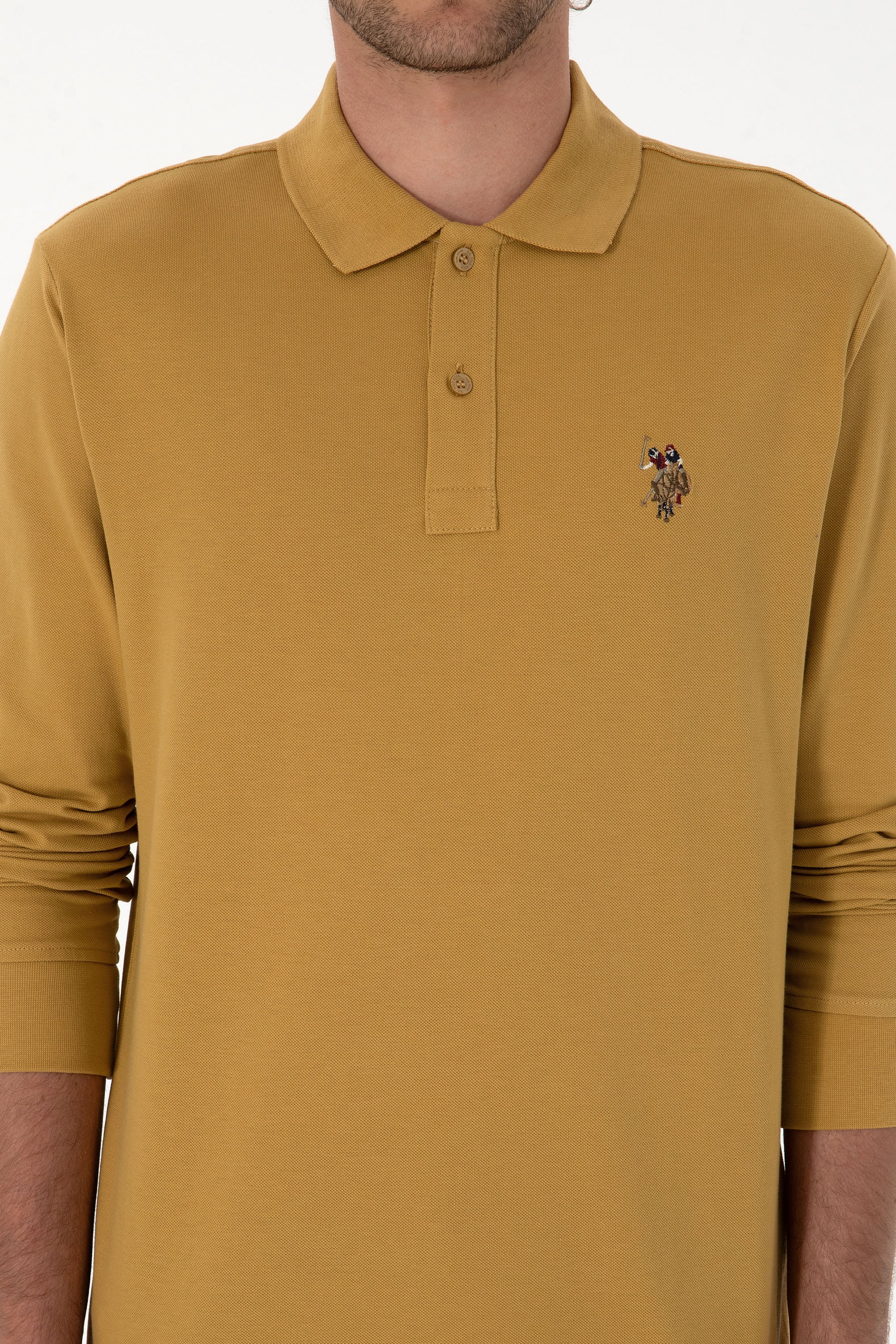 Erkek Regular Fit Polo Yaka Hardal Basic Sweatshirt - Image 6