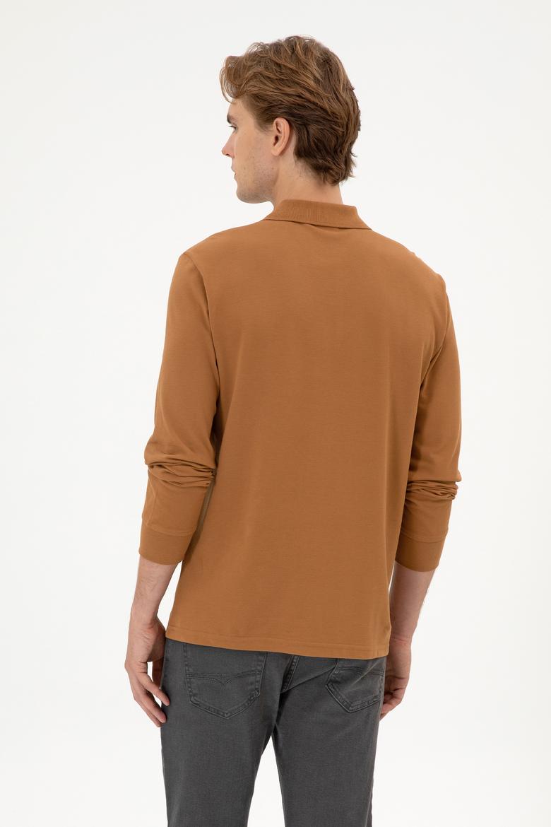 Erkek Regular Fit Polo Yaka Camel Basic Sweatshirt - 50313772167