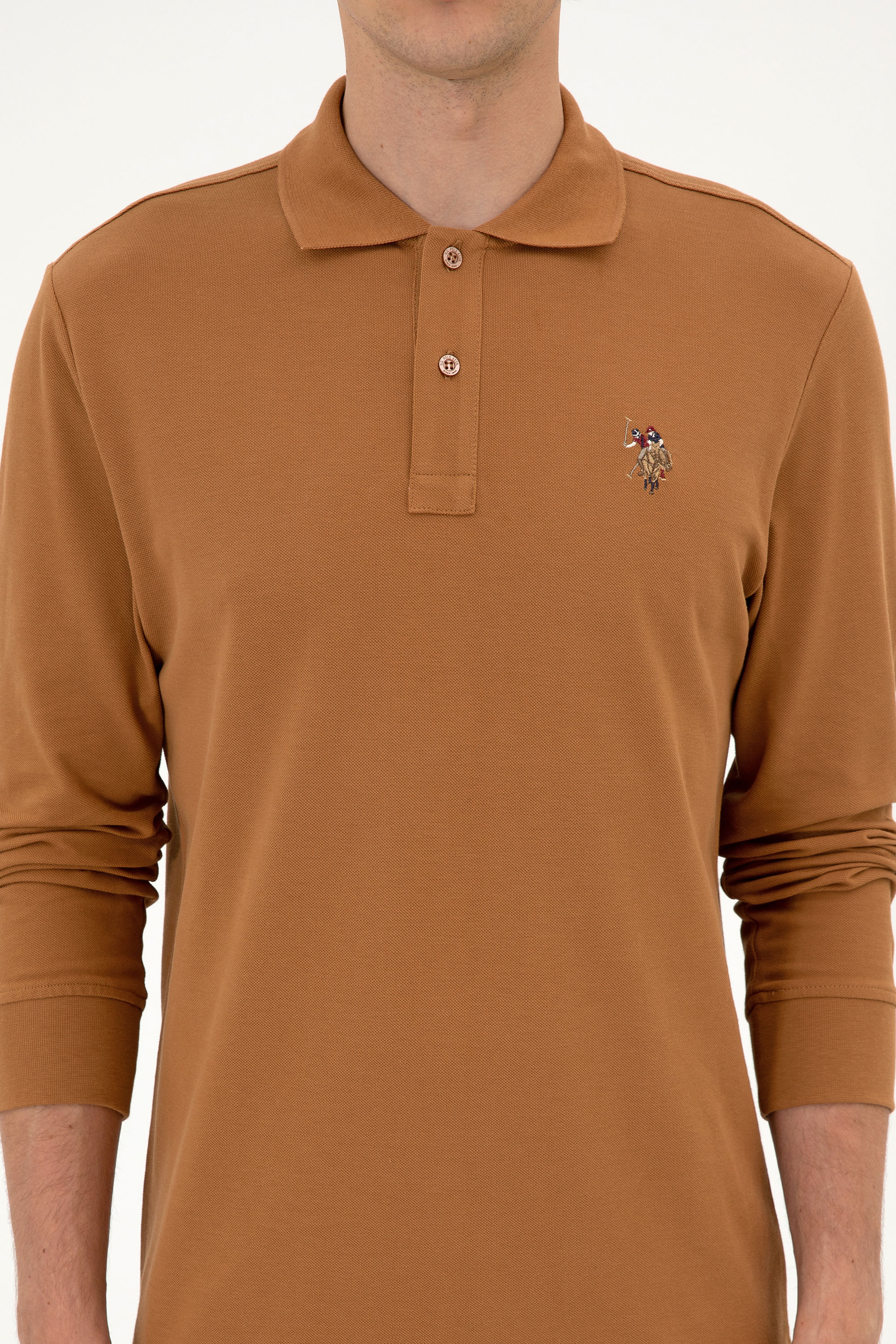 Erkek Regular Fit Polo Yaka Camel Basic Sweatshirt - Image 6