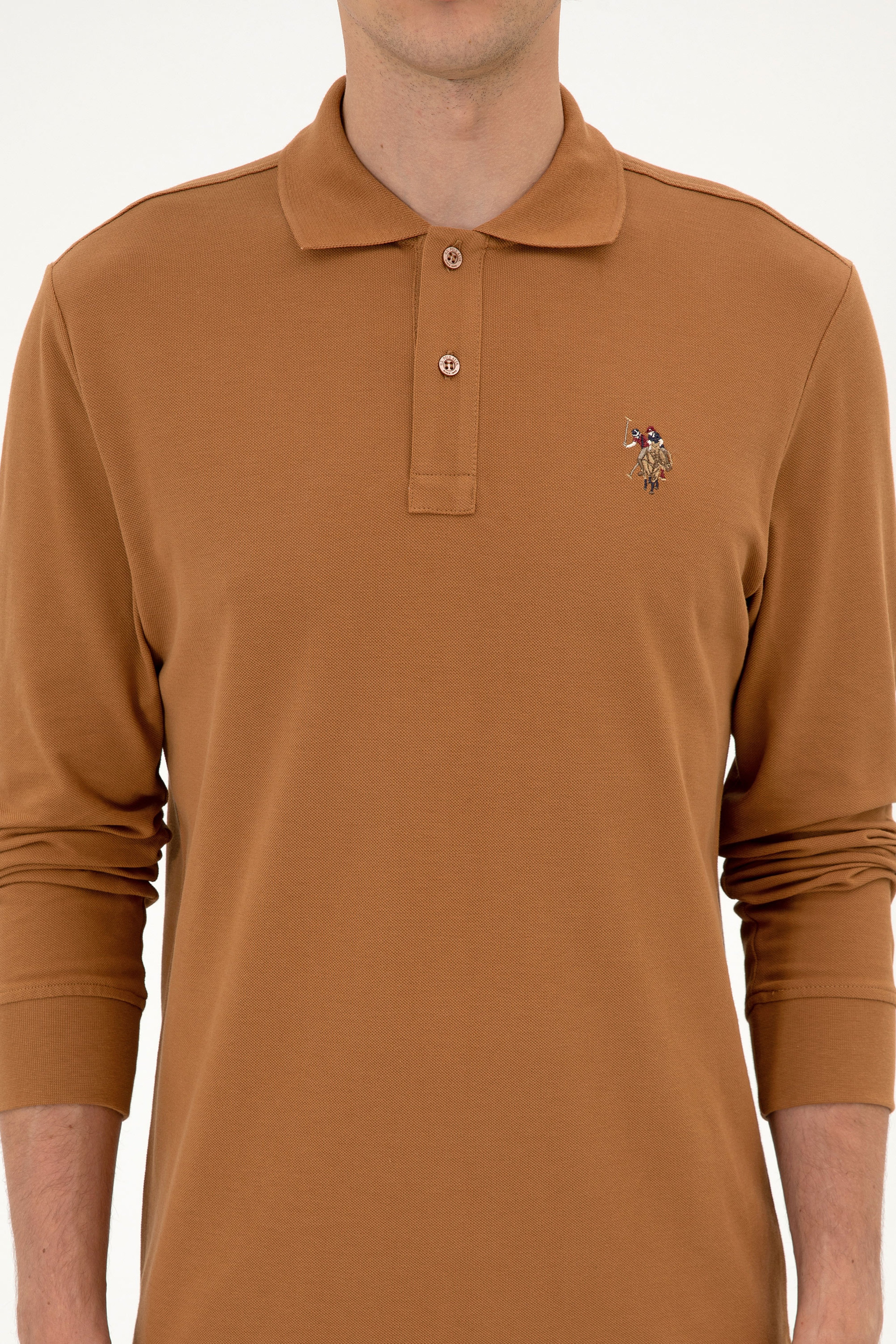 Erkek Regular Fit Polo Yaka Camel Basic Sweatshirt