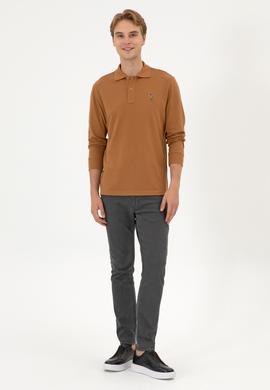 Erkek Regular Fit Polo Yaka Camel Basic Sweatshirt - 50313772167