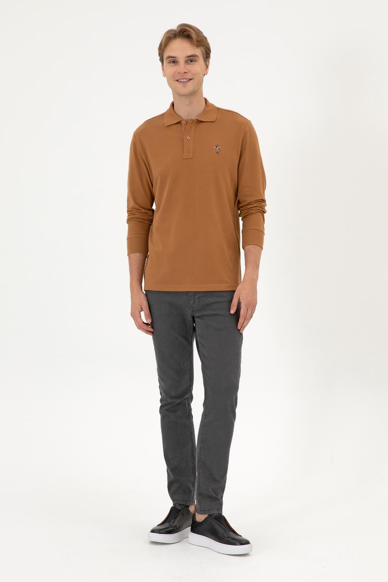 Erkek Regular Fit Polo Yaka Camel Basic Sweatshirt - 50313772167