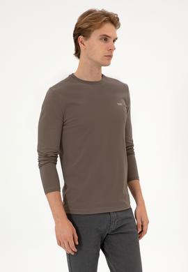 Erkek Slim Fit Bisiklet Yaka Vizon Süprem Basic Sweatshirt - 50313744077