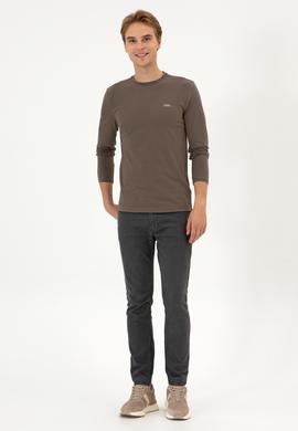 Erkek Slim Fit Bisiklet Yaka Vizon Süprem Basic Sweatshirt - 50313744077