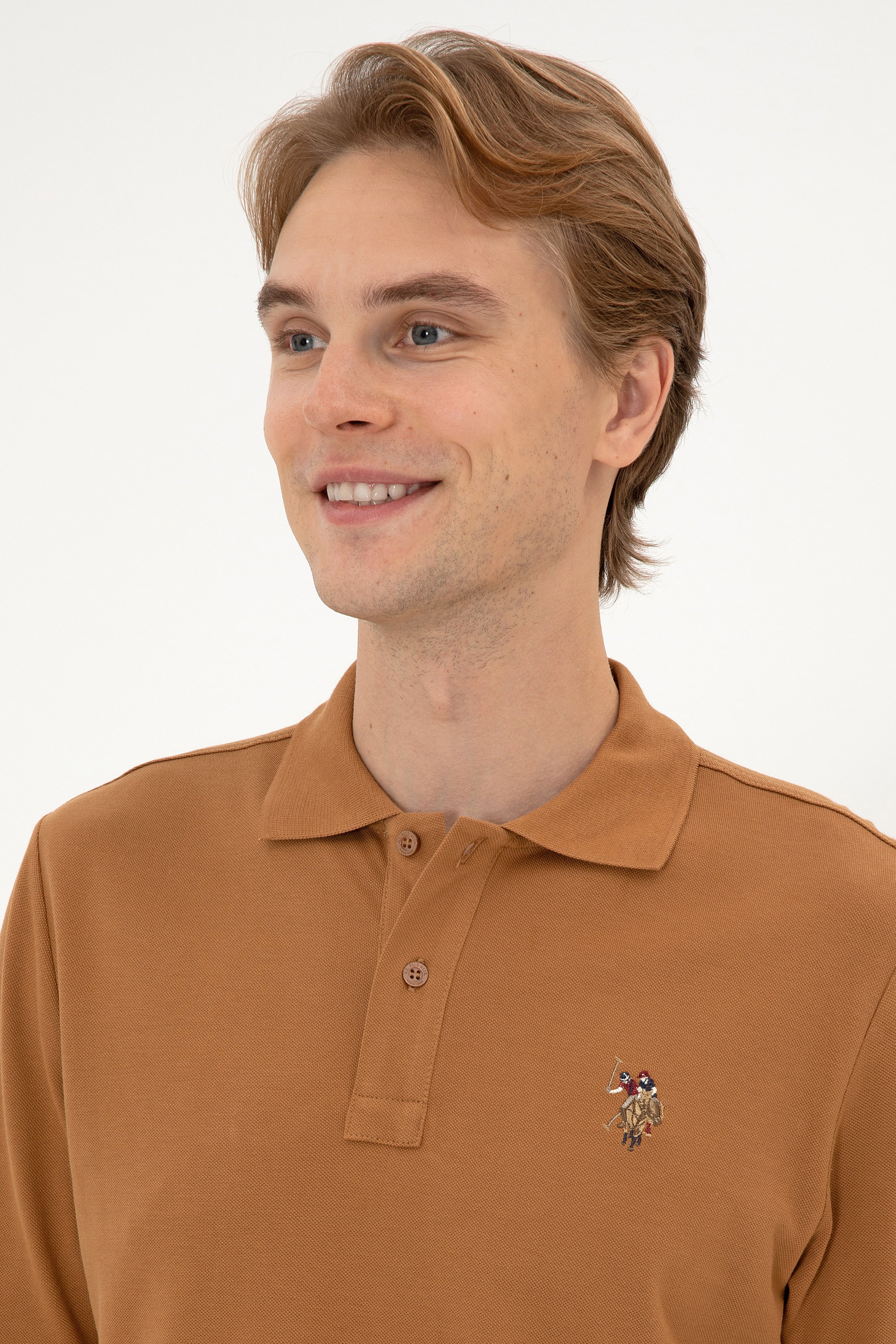 Erkek Regular Fit Polo Yaka Camel Basic Sweatshirt - Image 2