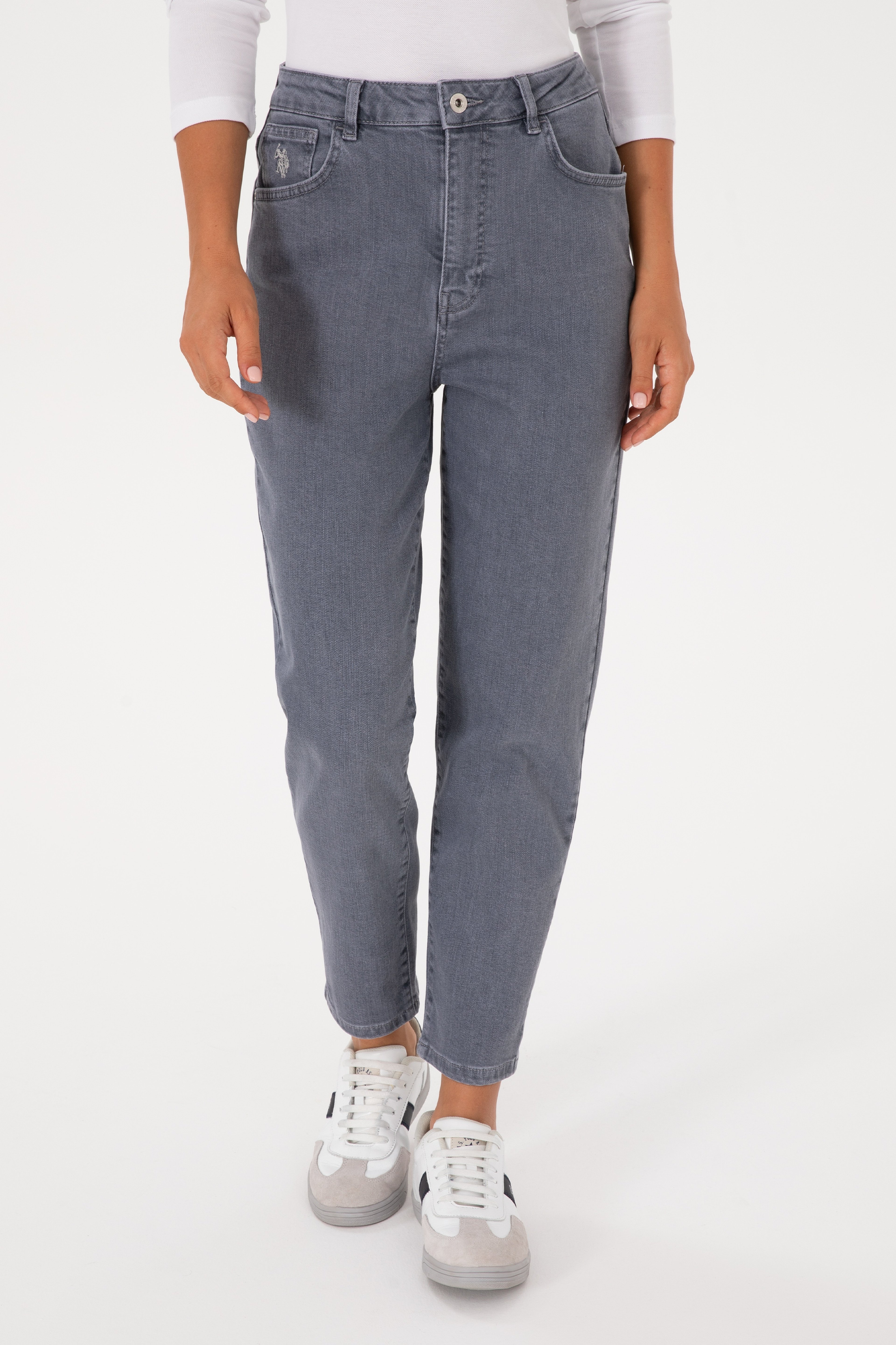 Kadın Gri Mom High Waist Fit Jean Pantolon