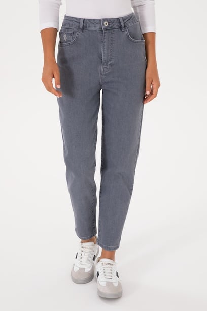 Kadın Gri Mom High Waist Fit Jean Pantolon