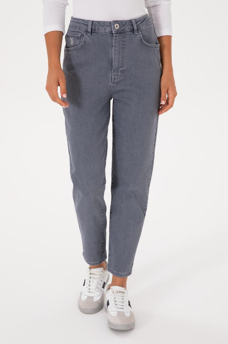 Kadın Gri Mom High Waist Fit Jean Pantolon