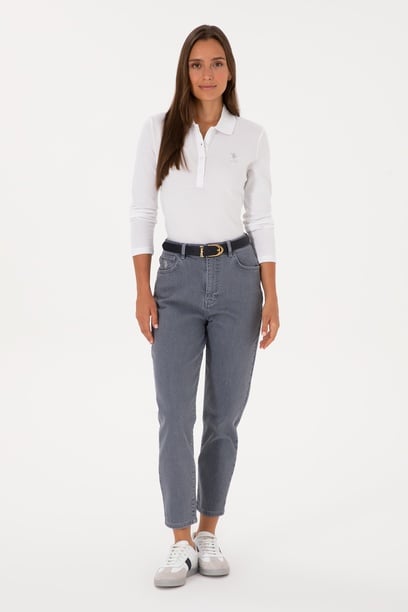 Kadın Gri Mom High Waist Fit Jean Pantolon