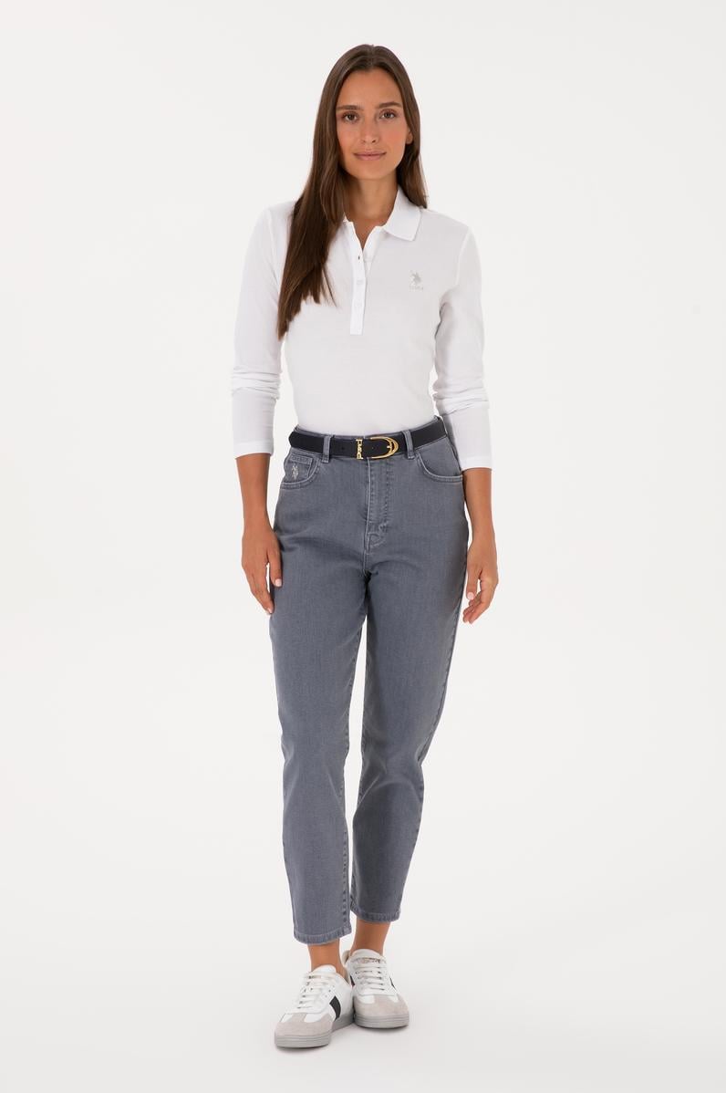 Kadın Gri Mom High Waist Fit Jean Pantolon