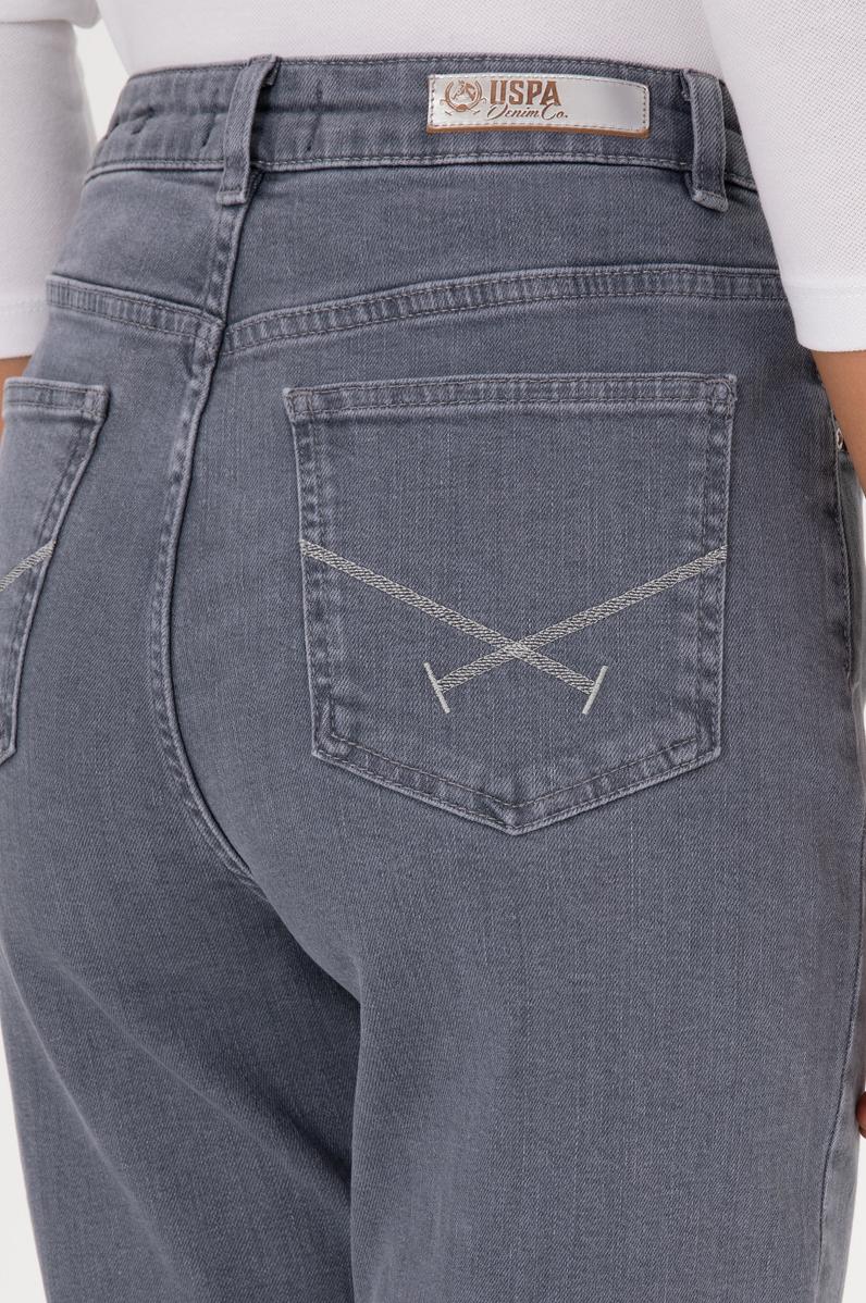 Kadın Gri Mom High Waist Fit Jean Pantolon