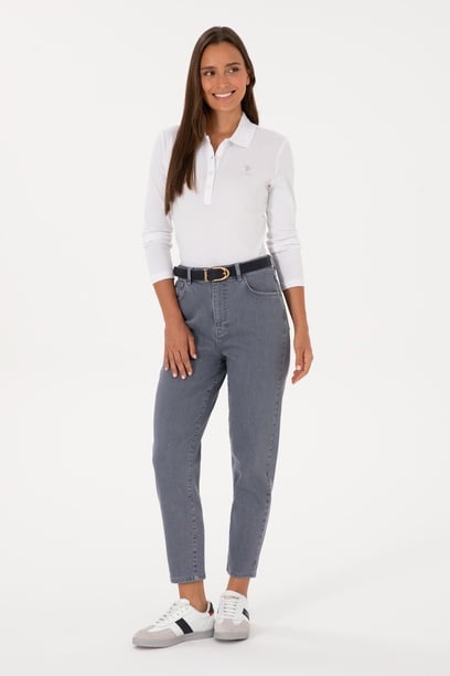 Kadın Gri Mom High Waist Fit Jean Pantolon