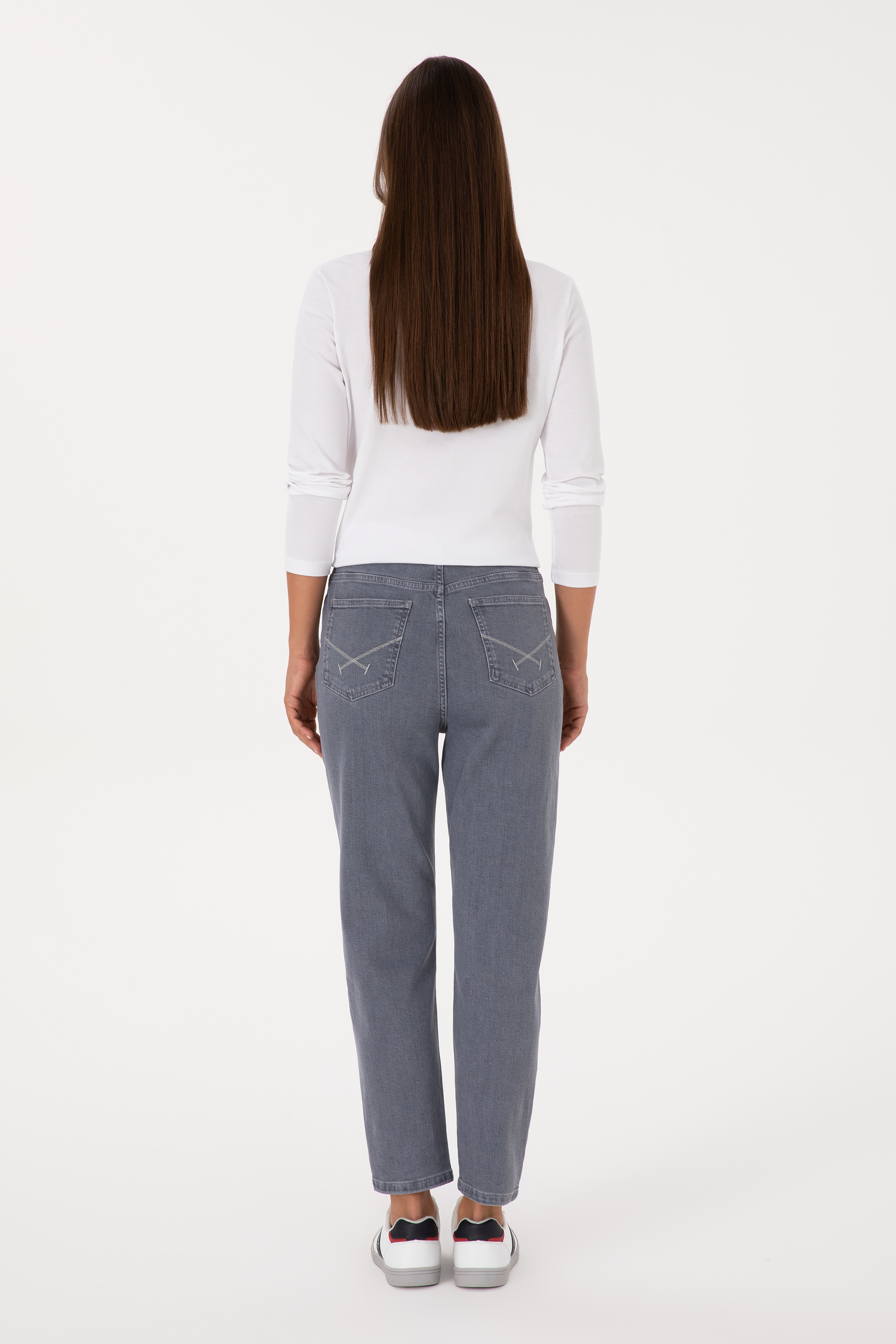 Kadın Gri Mom High Waist Fit Jean Pantolon - Image 4