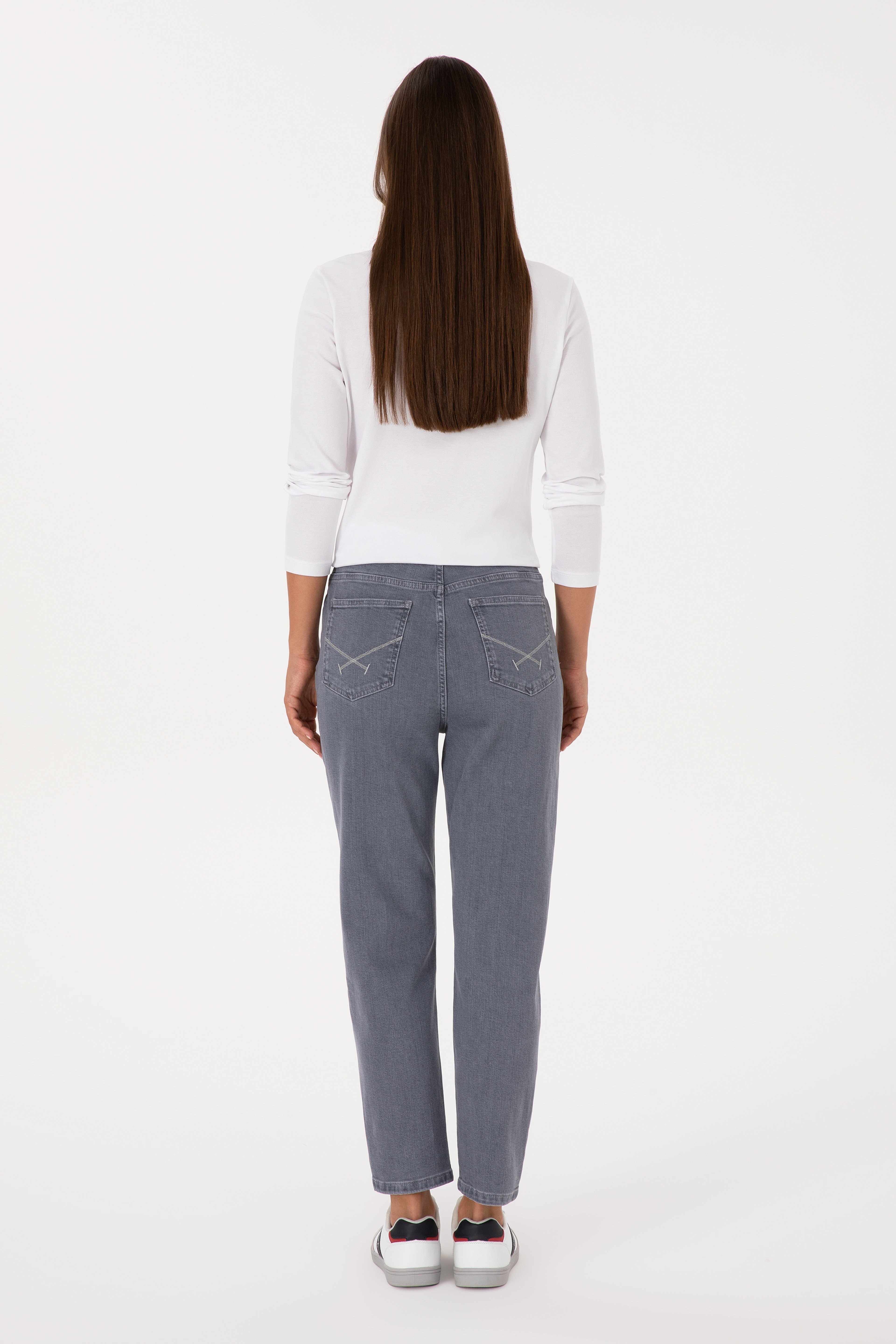 Kadın Gri Mom High Waist Fit Jean Pantolon