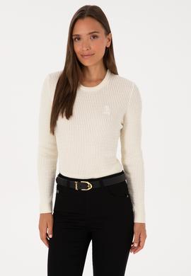 Kadın Krem Bisiklet Yaka Basic Kazak - 50307763026