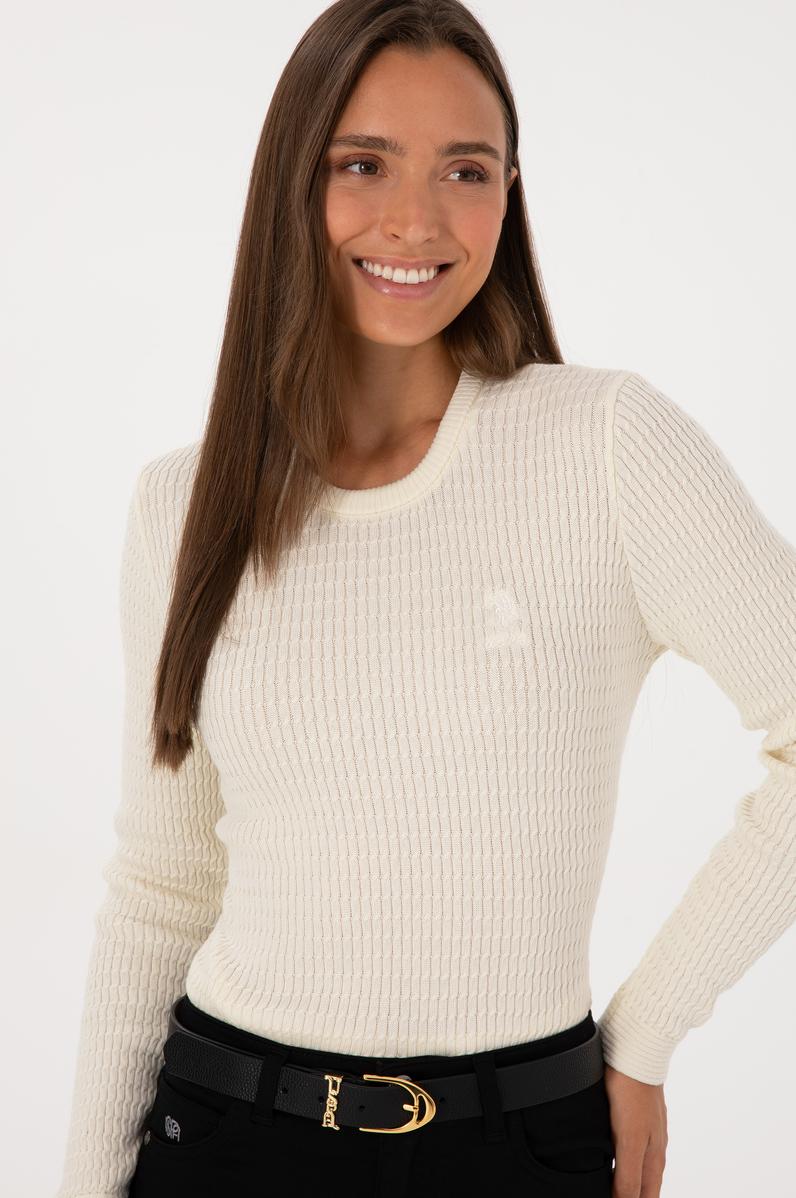 Kadın Krem Bisiklet Yaka Basic Kazak