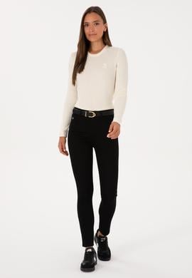 Kadın Krem Bisiklet Yaka Basic Kazak - 50307763026