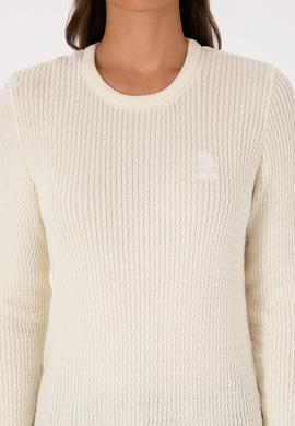 Kadın Krem Bisiklet Yaka Basic Kazak - 50307763026