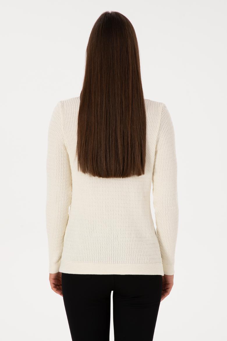 Kadın Krem Bisiklet Yaka Basic Kazak - 50307763026