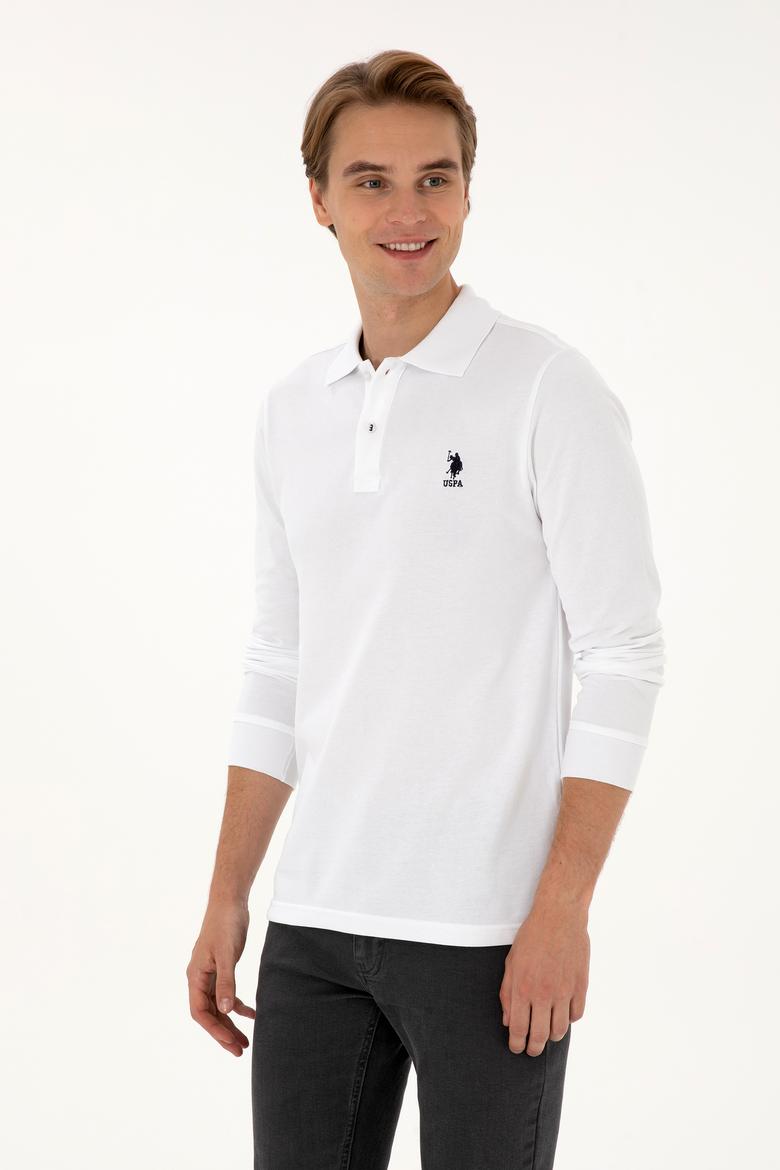 Erkek Regular Fit Polo Yaka Beyaz Basic Sweatshirt