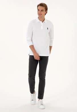Erkek Regular Fit Polo Yaka Beyaz Basic Sweatshirt - 50307757007