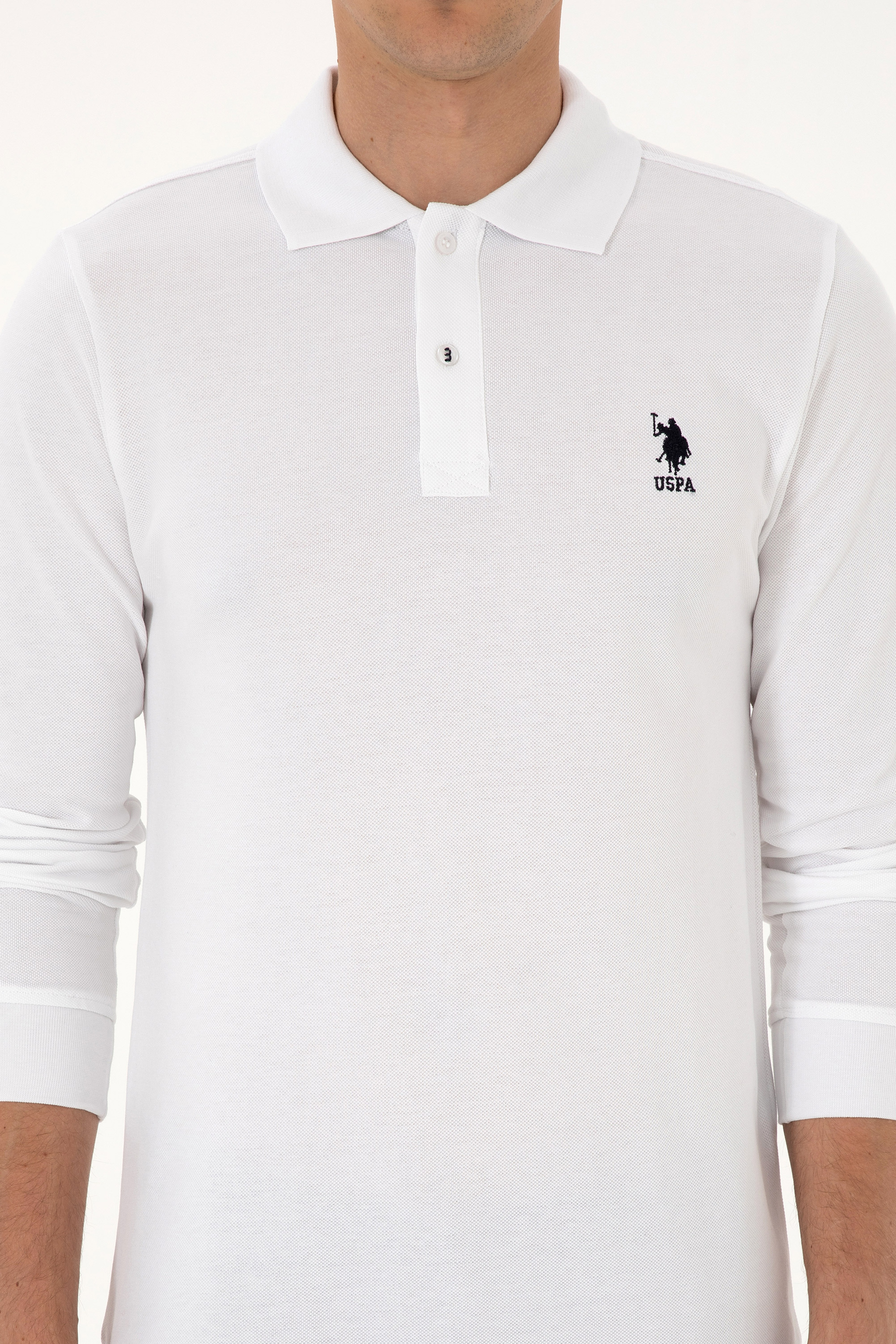 Erkek Regular Fit Polo Yaka Beyaz Basic Sweatshirt - Image 6