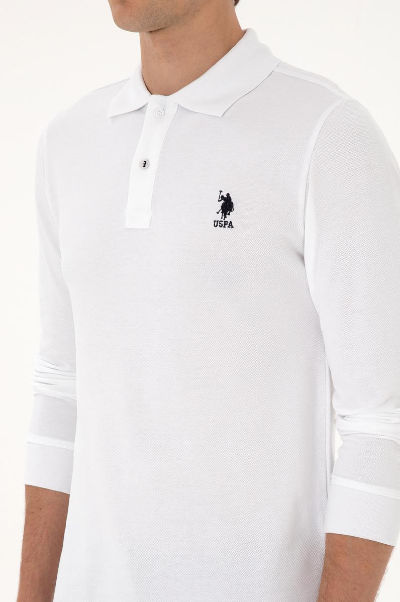 Erkek Regular Fit Polo Yaka Beyaz Basic Sweatshirt