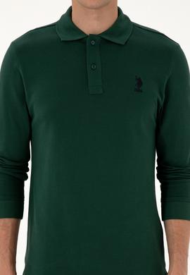 Erkek Regular Fit Polo Yaka Koyu Yeşil Basic Sweatshirt - 50307757127