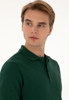 Erkek Regular Fit Polo Yaka Koyu Yeşil Basic Sweatshirt - 50307757127