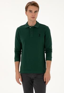Erkek Regular Fit Polo Yaka Koyu Yeşil Basic Sweatshirt - 50307757127