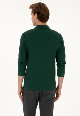 Erkek Regular Fit Polo Yaka Koyu Yeşil Basic Sweatshirt - 50307757127