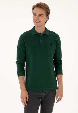 Erkek Regular Fit Polo Yaka Koyu Yeşil Basic Sweatshirt - 50307757127
