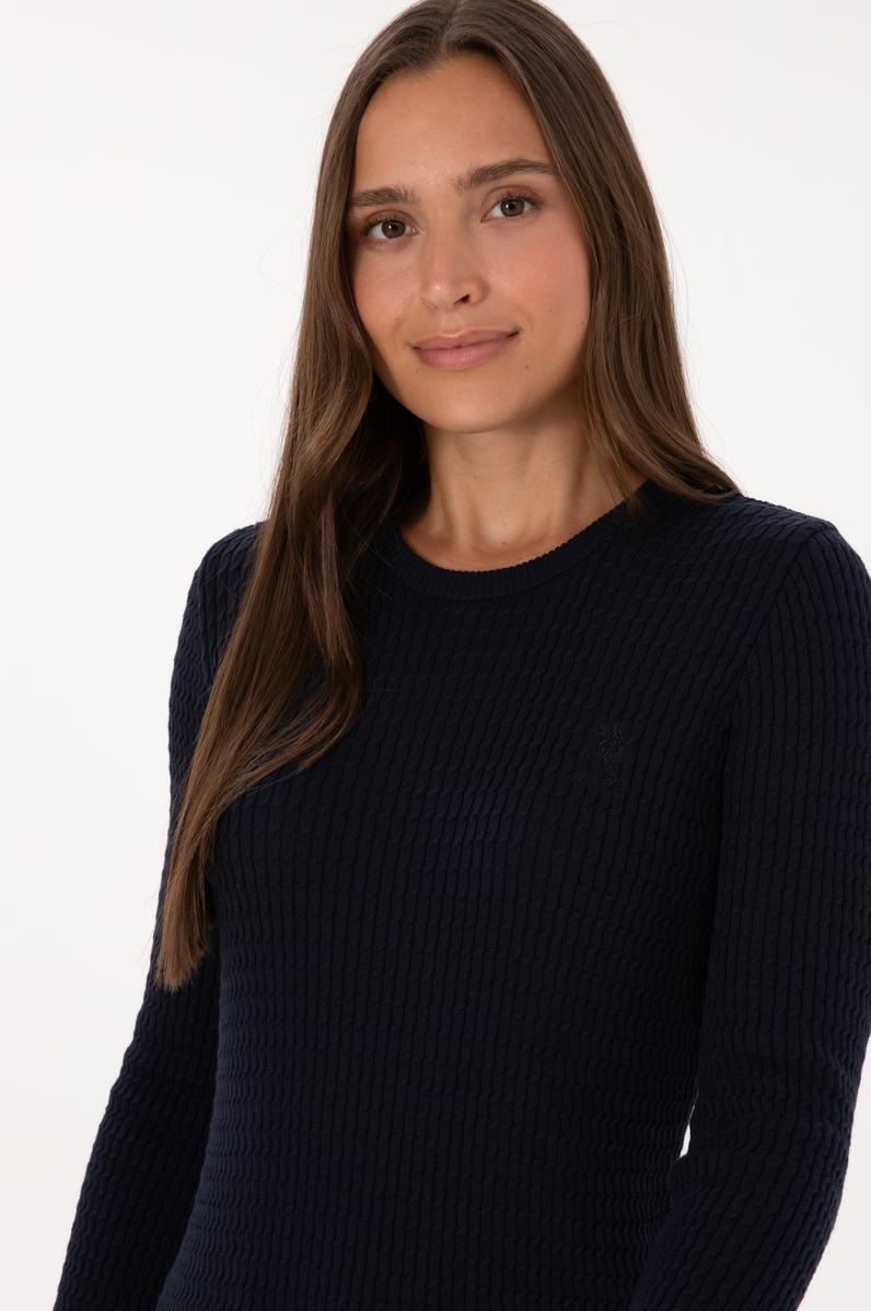 Kadın Lacivert Bisiklet Yaka Basic Kazak