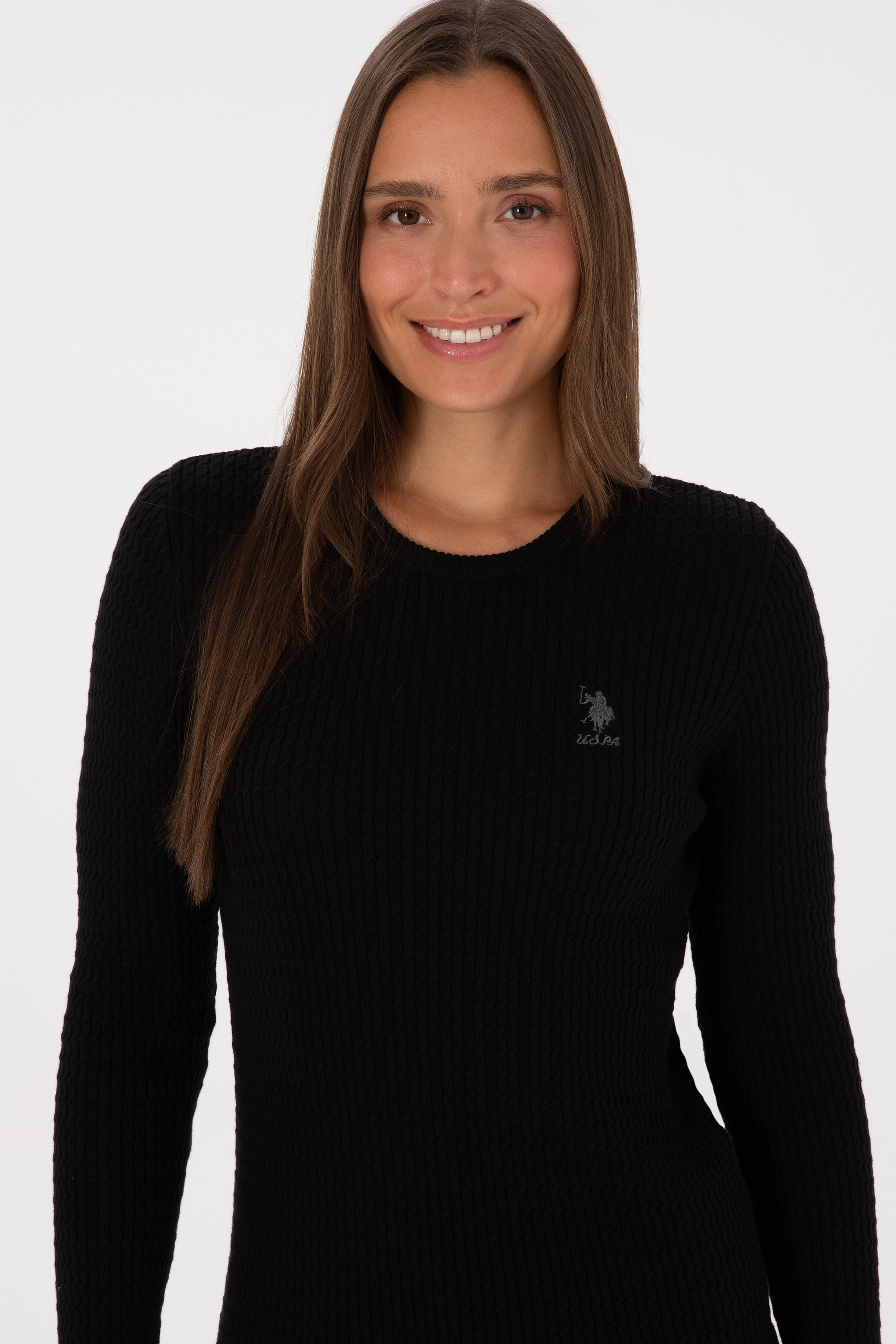 Kadın Siyah Bisiklet Yaka Basic Kazak - Image 2