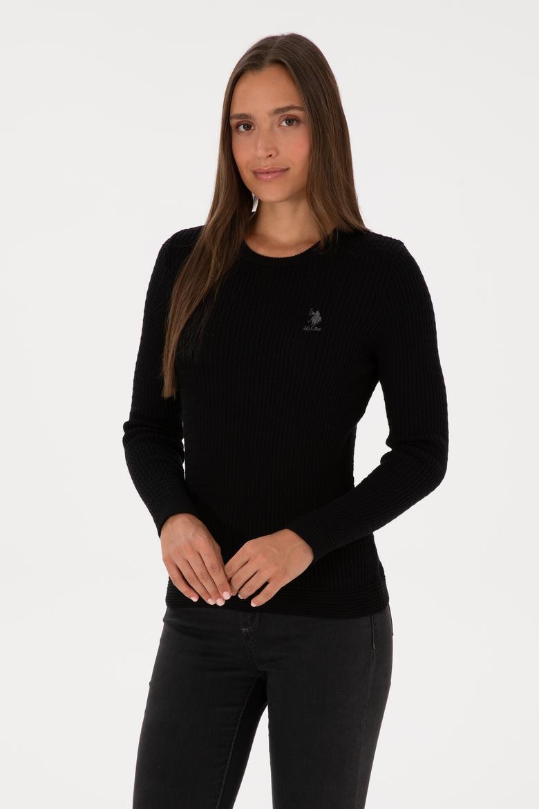 Kadın Siyah Bisiklet Yaka Basic Kazak - 50307763012