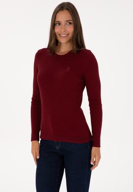 Kadın Bordo Bisiklet Yaka Basic Kazak - 50307763090