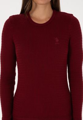 Kadın Bordo Bisiklet Yaka Basic Kazak - 50307763090