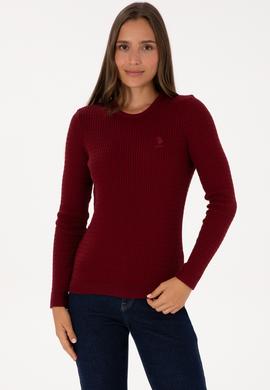 Kadın Bordo Bisiklet Yaka Basic Kazak - 50307763090