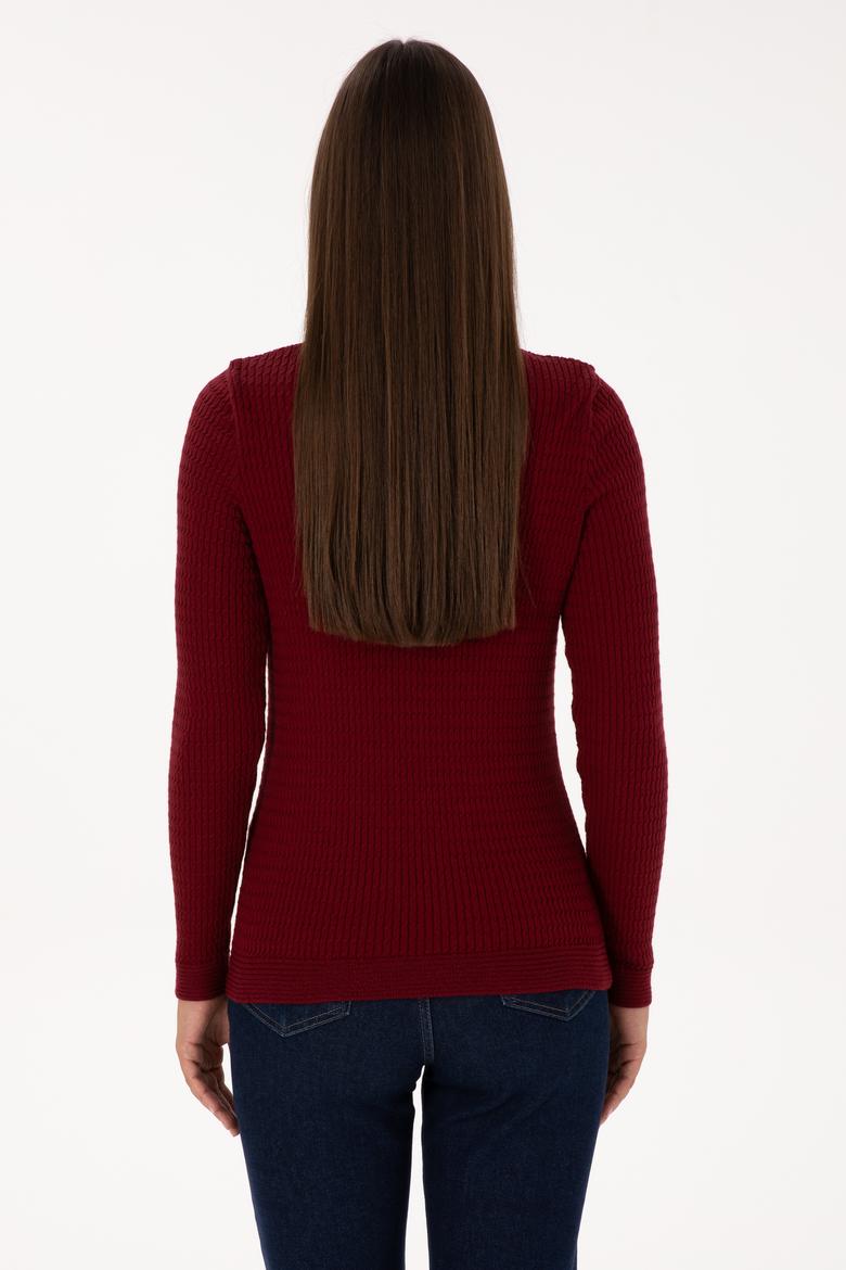 Kadın Bordo Bisiklet Yaka Basic Kazak - 50307763090