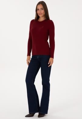 Kadın Bordo Bisiklet Yaka Basic Kazak - 50307763090