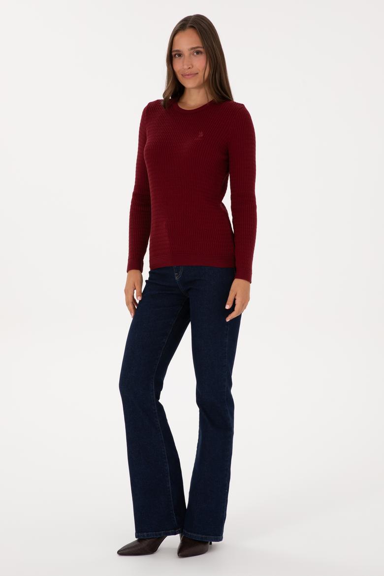 Kadın Bordo Bisiklet Yaka Basic Kazak - 50307763090