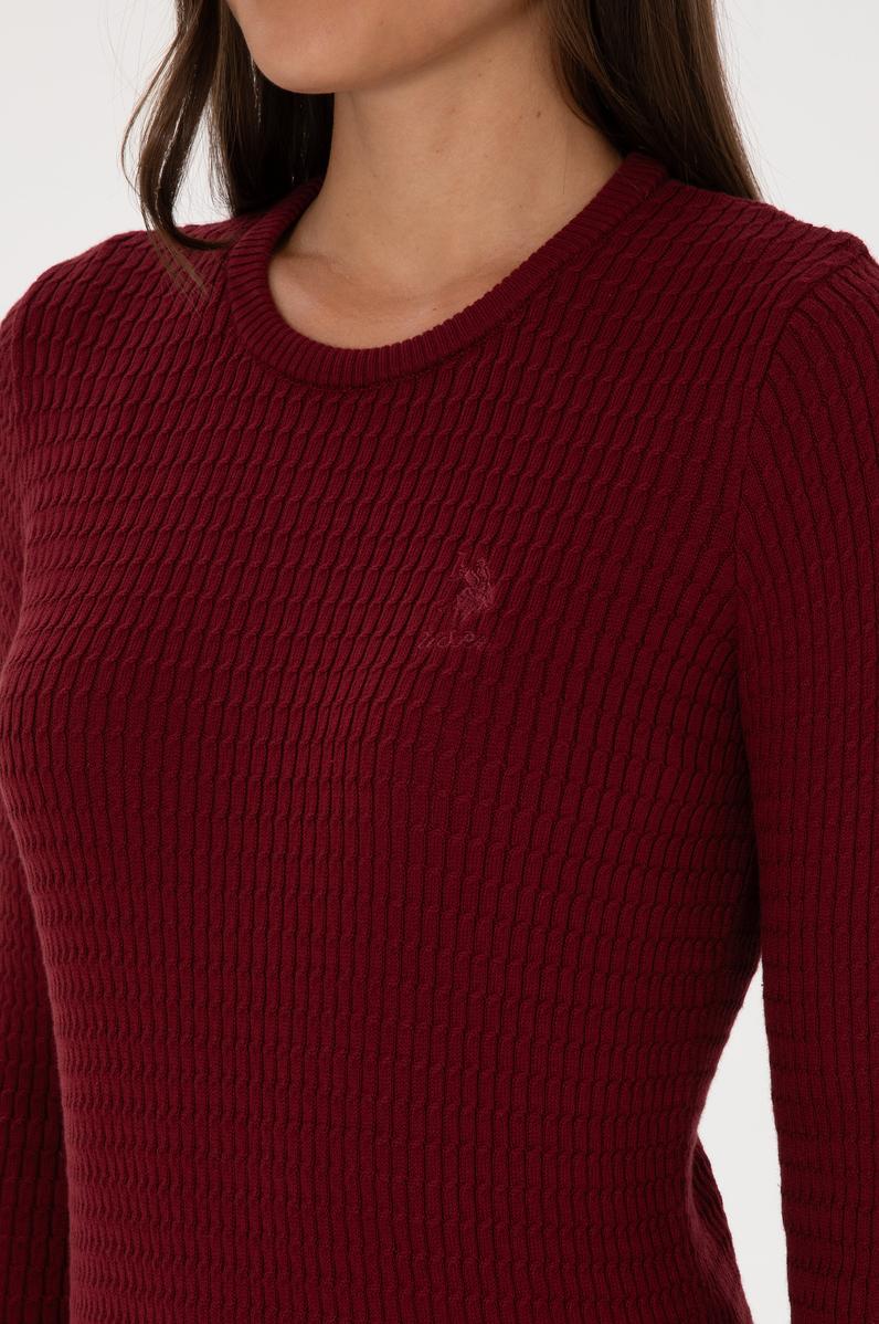 Kadın Bordo Bisiklet Yaka Basic Kazak