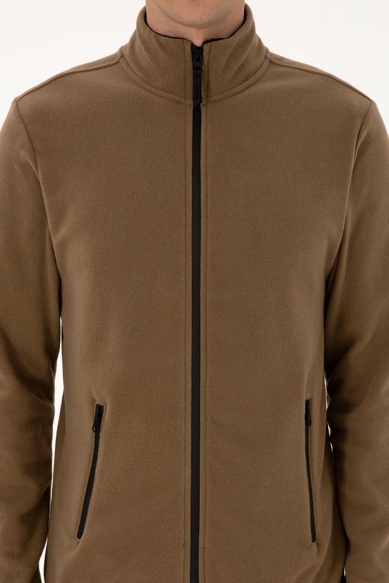 Erkek Regular Fit Haki Polar Örme Hırka - 50313779003