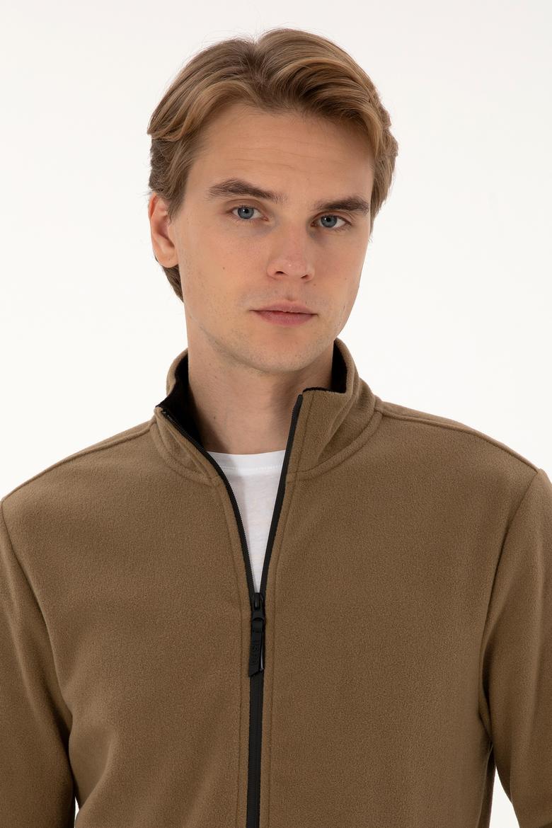 Erkek Regular Fit Haki Polar Örme Hırka - 50313779003