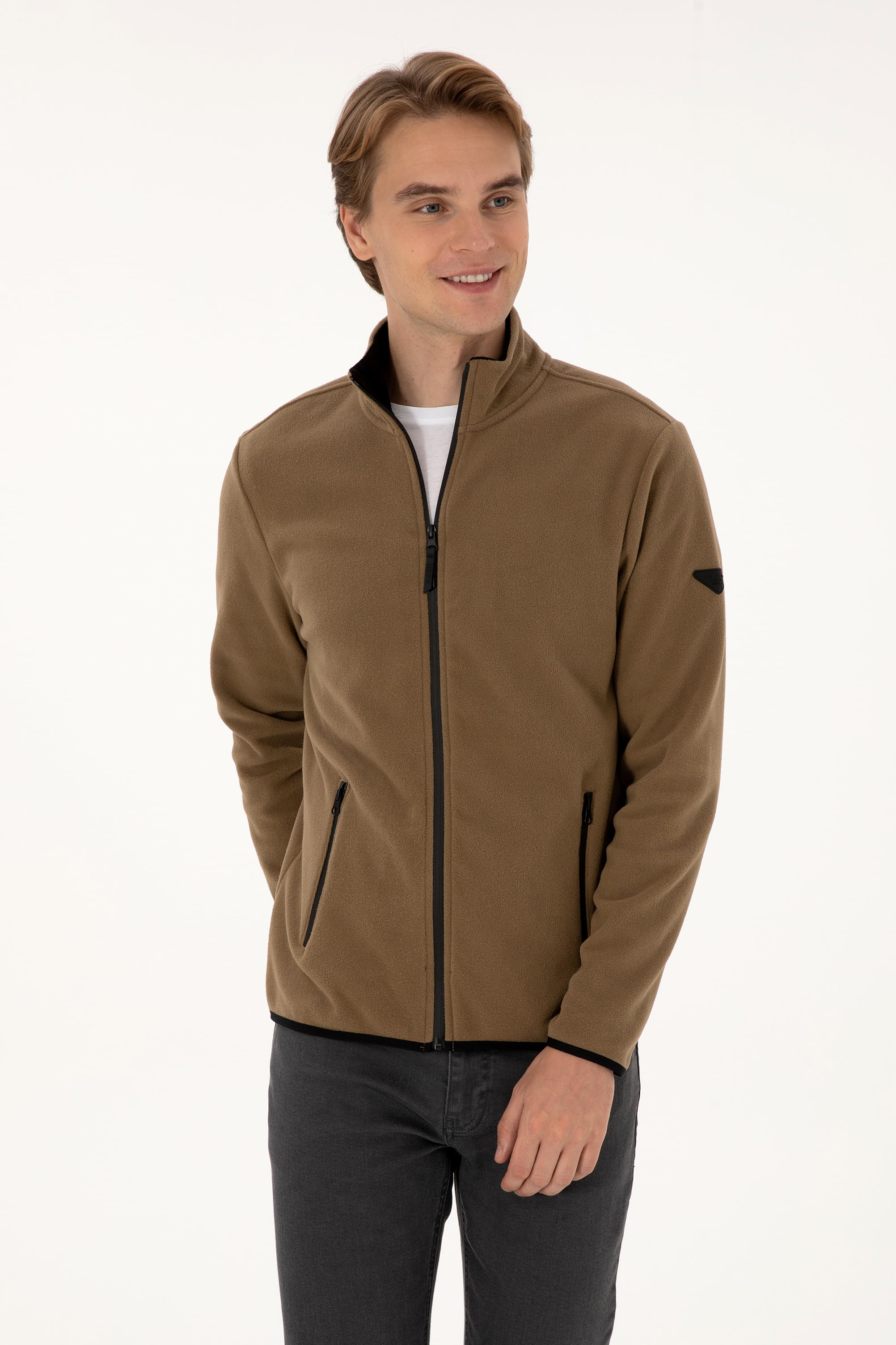 Erkek Regular Fit Haki Polar Örme Hırka - Image 3