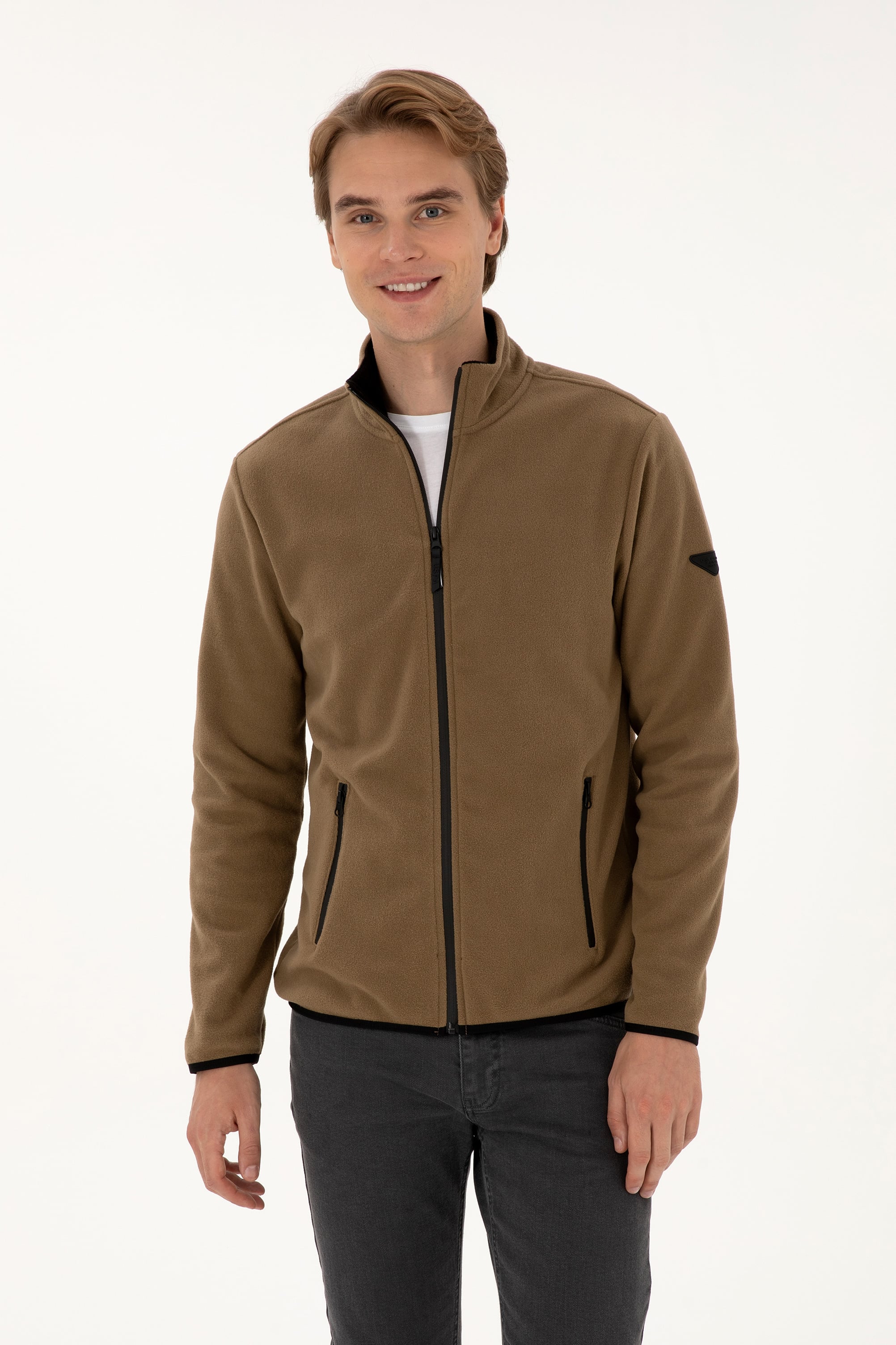 Erkek Regular Fit Haki Polar Örme Hırka - Image 1