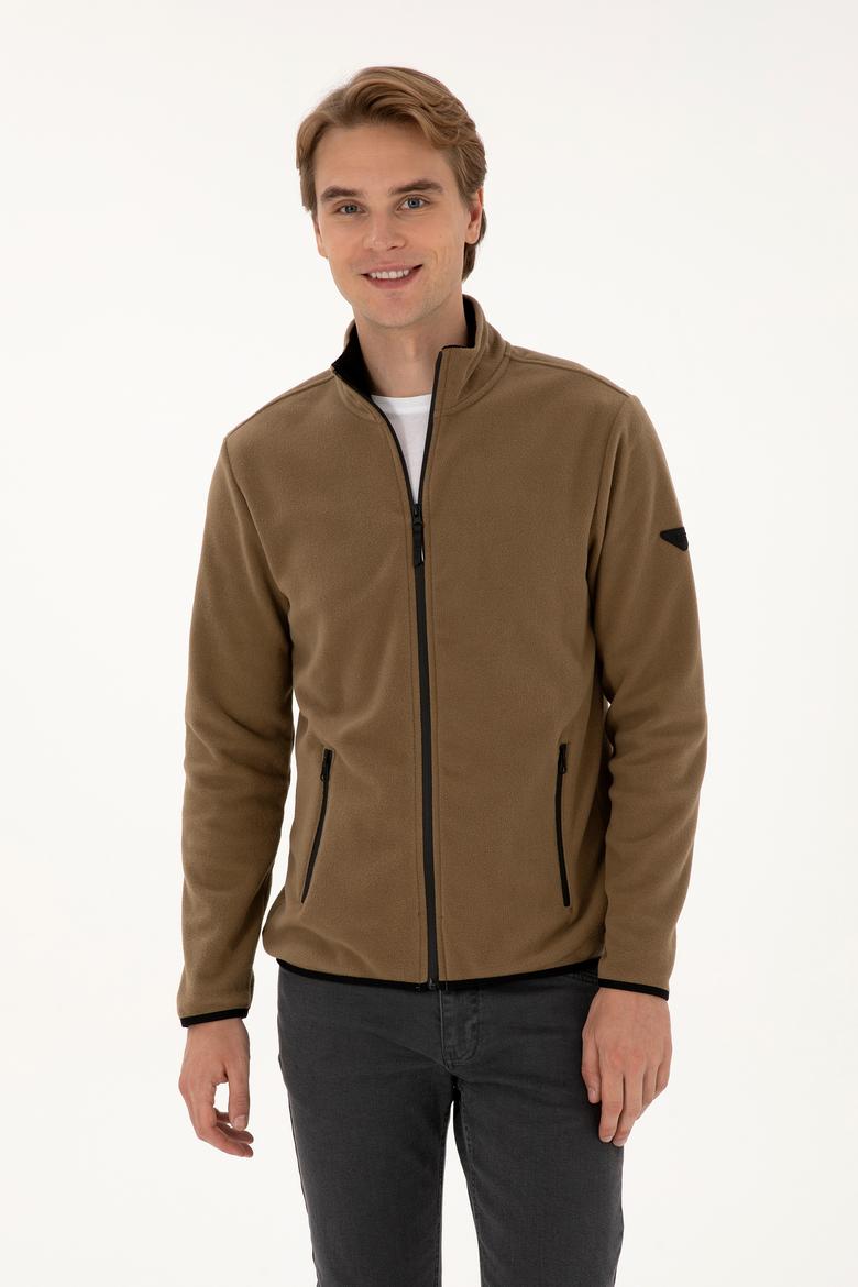 Erkek Regular Fit Haki Polar Örme Hırka