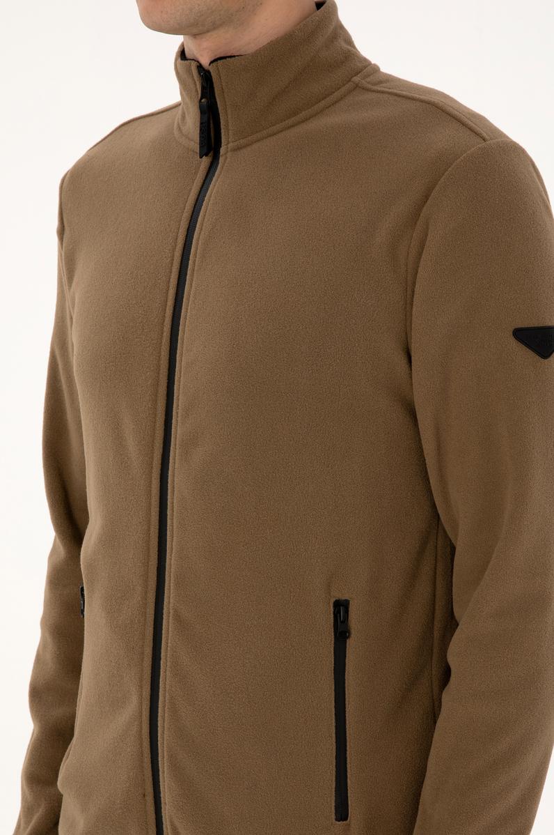 Erkek Regular Fit Haki Polar Örme Hırka