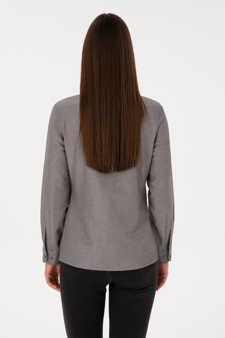 Kadın Gri Uzun Kollu Basic Gömlek - 50316711059