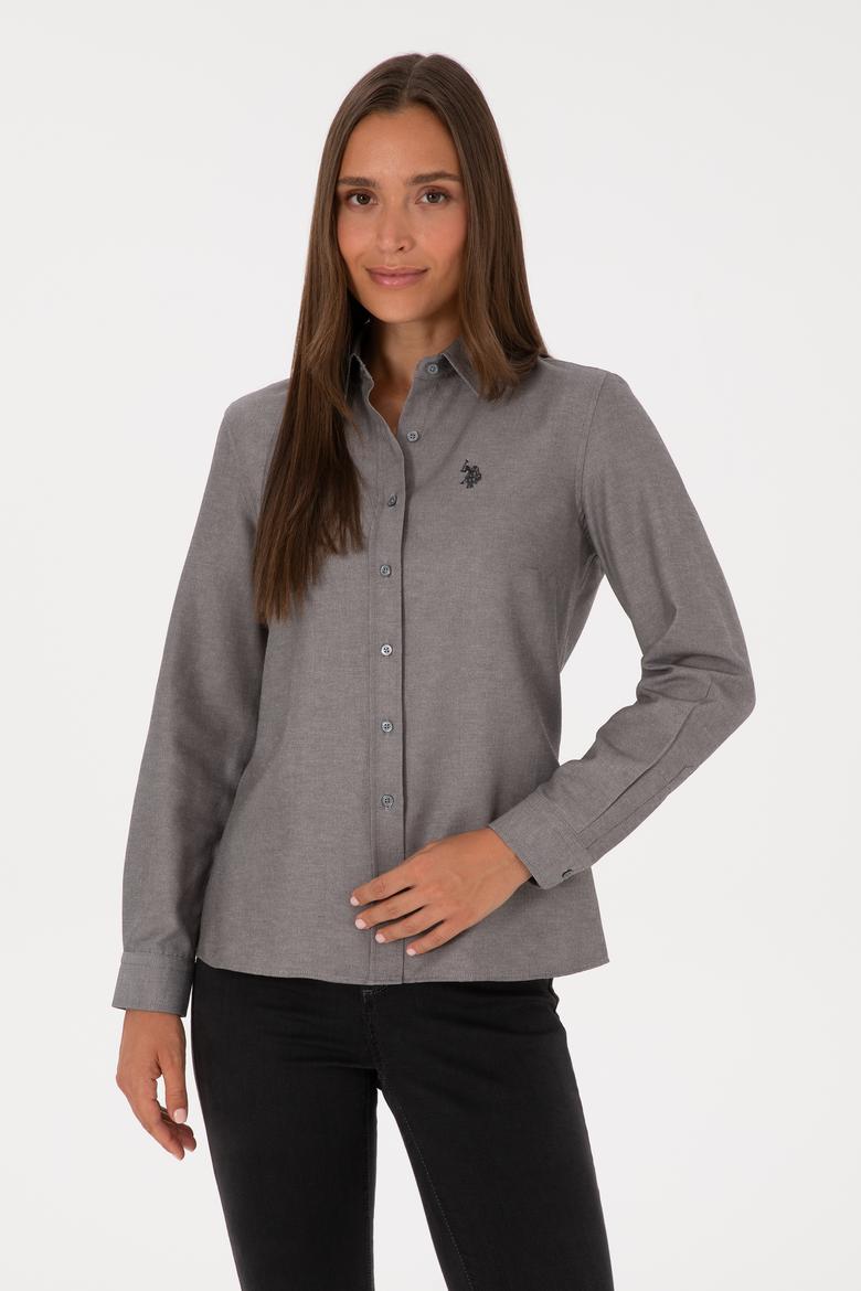 Kadın Gri Uzun Kollu Basic Gömlek